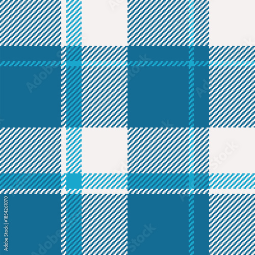 Front check pattern texture, man plaid seamless tartan. Decor vector textile background fabric in cyan and white colors.