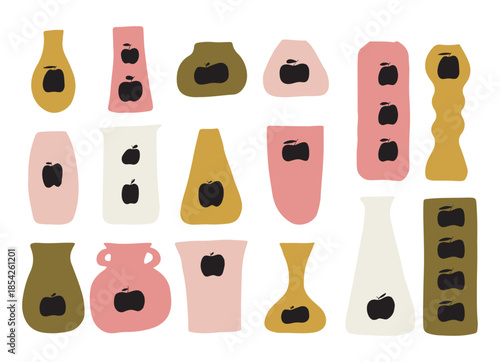 Vases of different shapes and sizes. Set of decorative vintage vases isolated on white background. Contours of flower vases. Vector illustration.