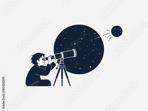Man Observing Stars Through Telescope.