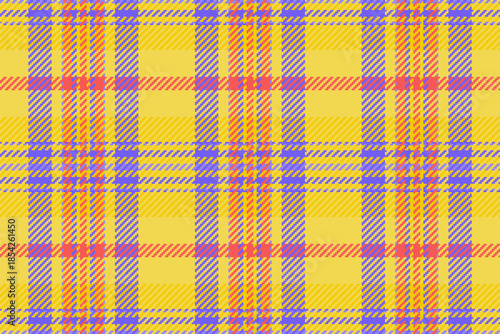 Covering tartan fabric seamless, us textile background plaid. Lady check texture vector pattern in yellow and indigo colors.