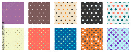 Set polka dots seamless vector pattern. Simple background for web or print. Abstract surface.