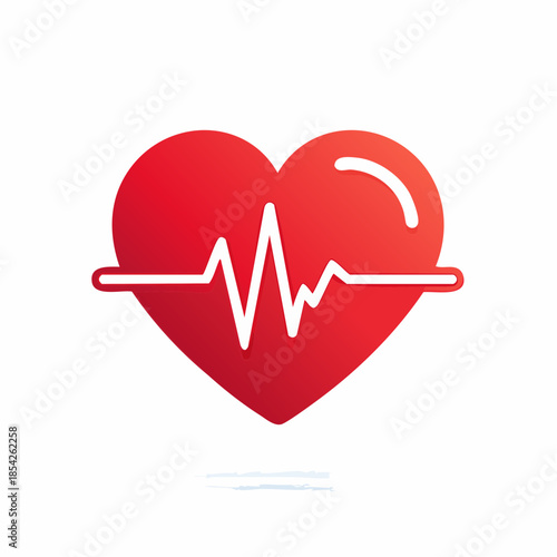Red heart symbol with a continuous electrocardiogram (ECG) heartbeat line, representing love and vital health, on an isolated white background.