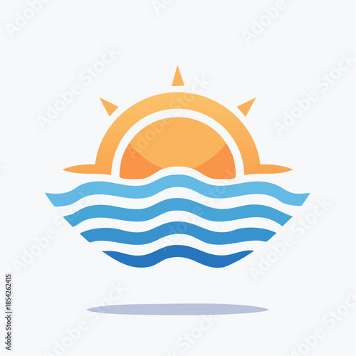 Abstract Sun and Ocean Waves Symbolizing Summer Vacation and Beach on an Isolated White Background