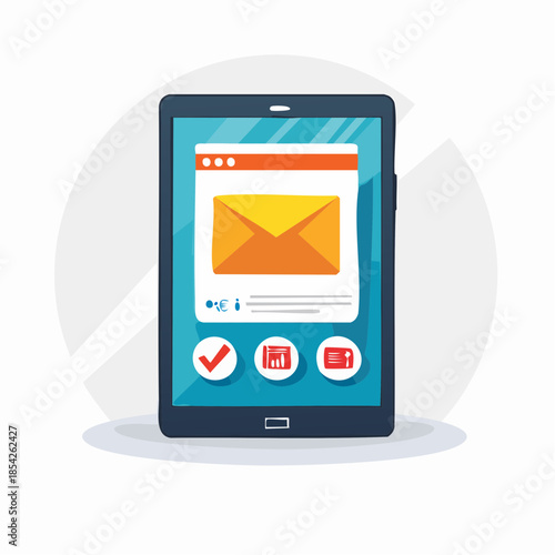 Digital Tablet Showing Email Message Interface and Notification Icons on an Isolated White Background