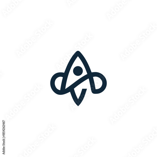 Modern rocket logo vector icon. Abstract spaceship launch symbol for startup business identity. Minimalist line art technology branding element. Geometric science and travel sign template design.