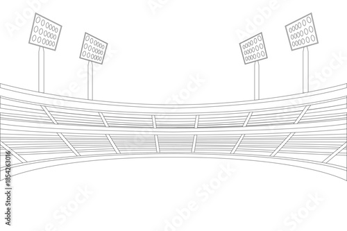 Stadium Sketch with Field Floodlights and Scoreboard