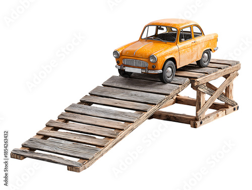 Vintage car on wooden bridge