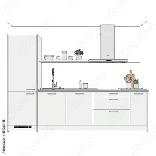 Modern Minimalist Kitchen Cabinet Design Illustration.