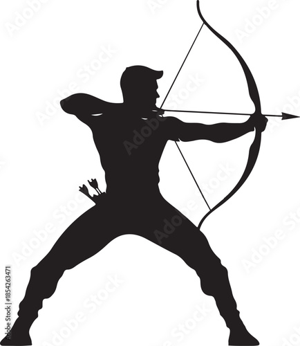 Archer Aiming Target Silhouette Vector on Transparent Background

