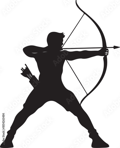 Archer Aiming Target Silhouette Vector on Transparent Background
