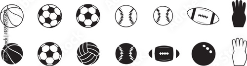 ball icons twelve sports ball silhouettes flat minimal vector set