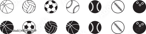ball set twelve sports balls white and black icon vector art