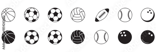 ball collection twelve sports ball icons two color schemes