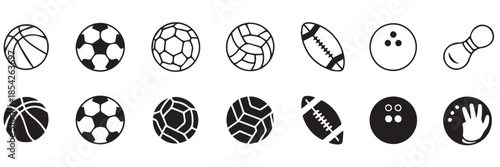 ball icon set twelve sports balls light and dark vector