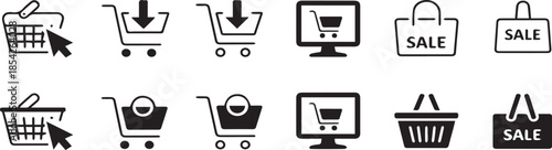 shopping icon collection ecommerce cart basket sale tag set
