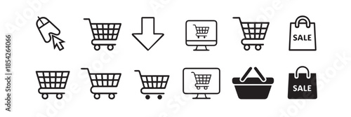 shopping ecommerce icon pack cart basket sale tag web shop