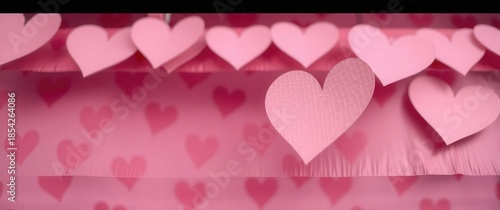 Decorative pink hearts hanging in a celebration setting for a special event or gathering