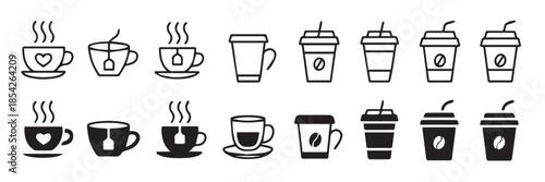 cup icon set outline and solid mug and takeaway vector pack