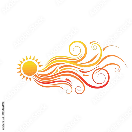 Stylized Sun with Swirling Flames Design.