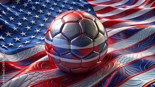 USA National Flag (Stars and Stripes) with Soccer Ball, World Cup 2026 Host Concept 3D Art