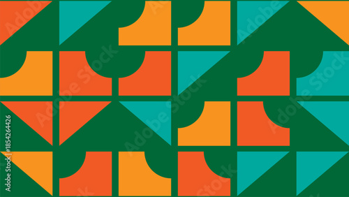 Vibrant geometric pattern with green orange and blue shapes