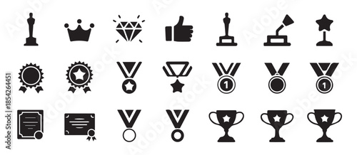 award vector pack flat line icons for achievement and prize
