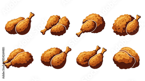 Delicious Fried Chicken Illustration A Variety of Crispy and Golden Pieces for Culinary Delights