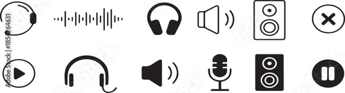 audio ui icon set for podcast streaming playback and recording apps ui