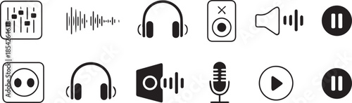 audio media control icon pack for playback recording and mixing ui set