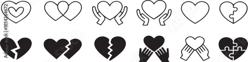 heart symbol collection with puzzle hands broken and overlap