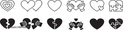 heart icon set outline and solid variations for design use