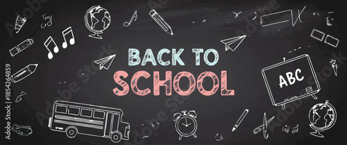 school learning tools chalk doodles calendar clock scissors magnifier