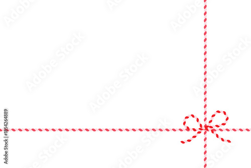 Red dashed ribbon frame with bow, gift wrap border and festive decoration design, vector