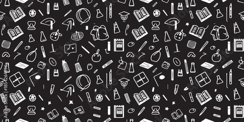 education school supplies icons seamless pattern vector background