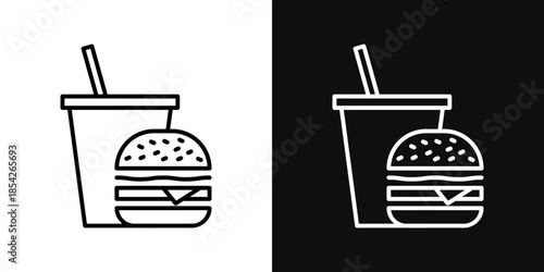Hamburger and soft drink cup icons - editable stroke vector illustration