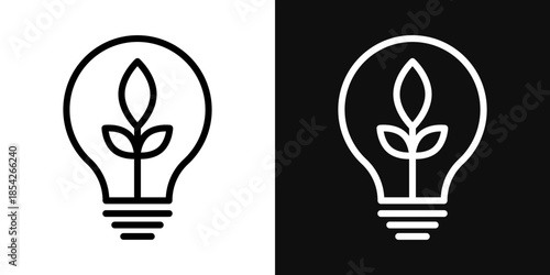 Lightbulb with leaf icons - editable stroke vector illustration