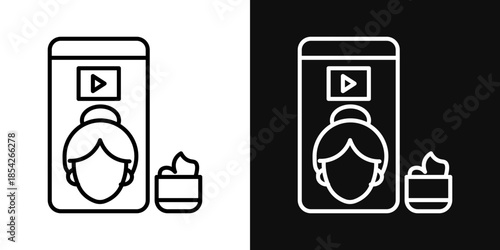 Makeup tutorial video icons - editable stroke vector illustration