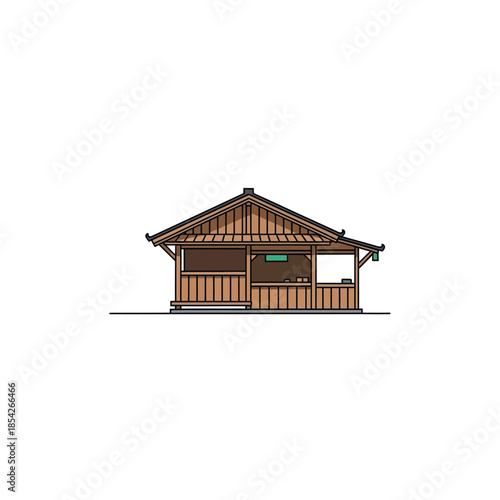 Wooden House Exterior Front View Illustration.
