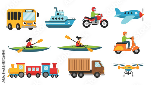 Various Transportation Methods Collection of Illustrated Vehicles for Travel, Transport, and Journey