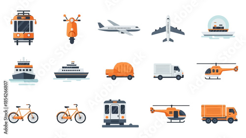 Collection of Transportation Icons A Set of Simple and Colorful Transport Illustrations