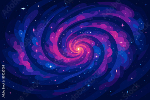 Vibrant Galactic Swirls. Vibrant galaxy with swirling stars and colorful nebulas, deep blues and purples, ethereal and vector