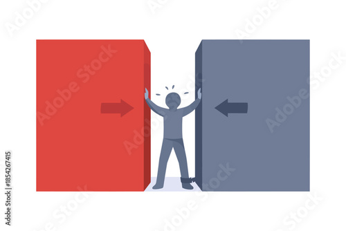 Conflict pressure and tough decision concept with person holding blocks