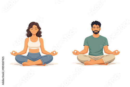 Meditation couple in yoga pose, mindfulness and inner peace concept