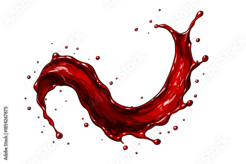 Red Wine Splash. Dynamic splash of red wine frozen mid-air against a vector illustration clean white background, bold and artistic