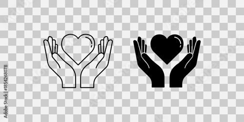 Caring hands holding heart icon symbolizing love and support