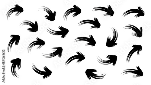 Black Arrows Collection in Dynamic Motion on White Background for Graphic Design