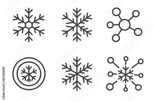 Crystalline Network Icons. Line style icons of crystalline unity networks: merged flake paths, shared pattern design, layered