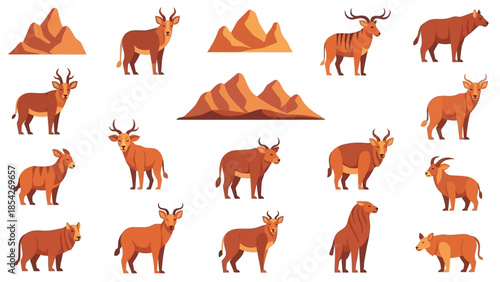 Diverse Antelope Illustration Set Various Antelope Species in Flat Design, Wildlife Art Collection
