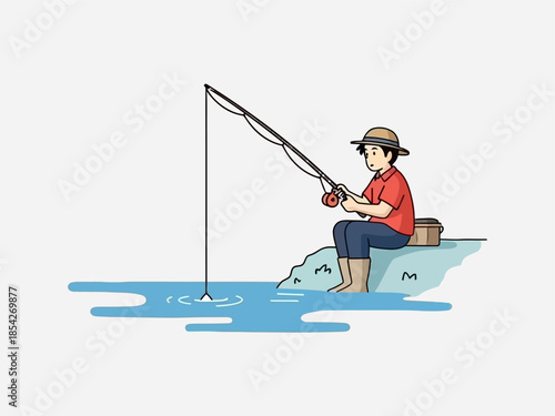 Man Fishing from a Small Boat.