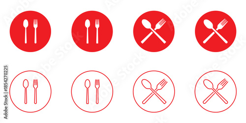 Illustration of various cutlery arrangements, including crossed knife and fork, spoon, knife, and fork combinations, isolated on white background